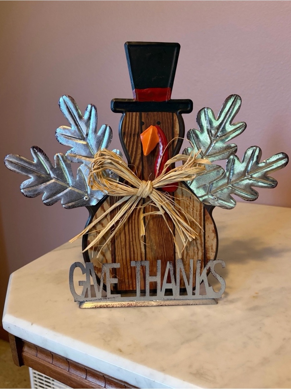 Give Thanks Metal Turkey Tabletop Decor